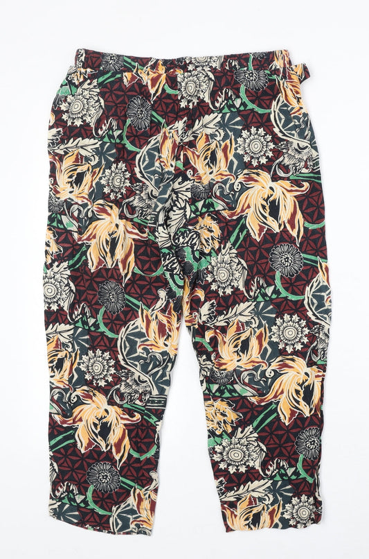 River Island Womens Multicoloured Floral Viscose Cropped Trousers Size 8 Regular Zip