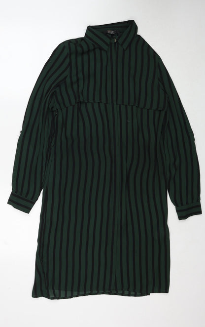 FOREVER 21 Womens Green Striped Polyester Shirt Dress Size XS Collared Button