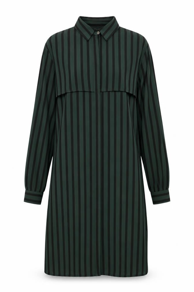 Forever 21 Womens Green Striped Polyester Shirt Dress Size XS Collared Button