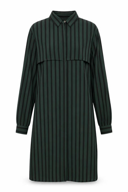 Forever 21 Womens Green Striped Polyester Shirt Dress Size XS Collared Button