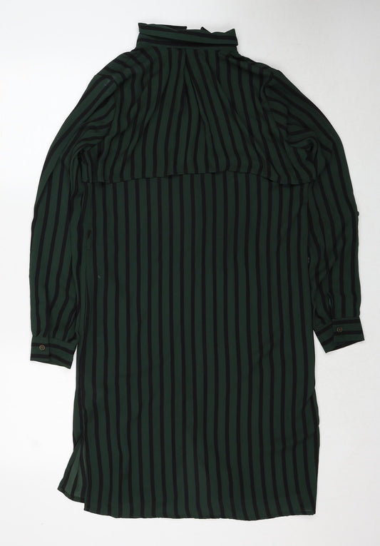 FOREVER 21 Womens Green Striped Polyester Shirt Dress Size XS Collared Button