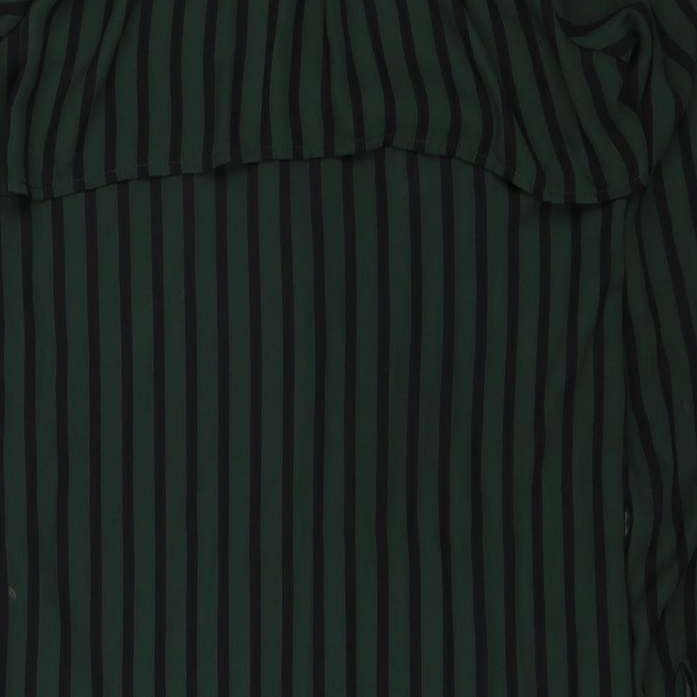 FOREVER 21 Womens Green Striped Polyester Shirt Dress Size XS Collared Button