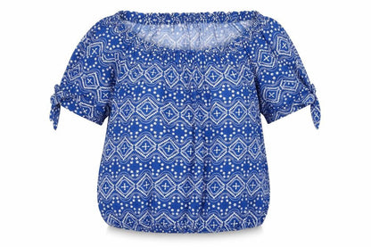 H&M Girls Blue Geometric Viscose Basic Blouse Size 11-12 Years Round Neck Pullover