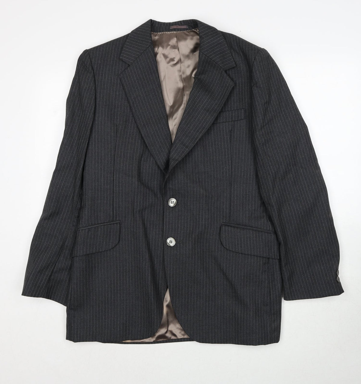 Jacson Mens Grey Striped Polyester Jacket Suit Jacket Size 40 Regular