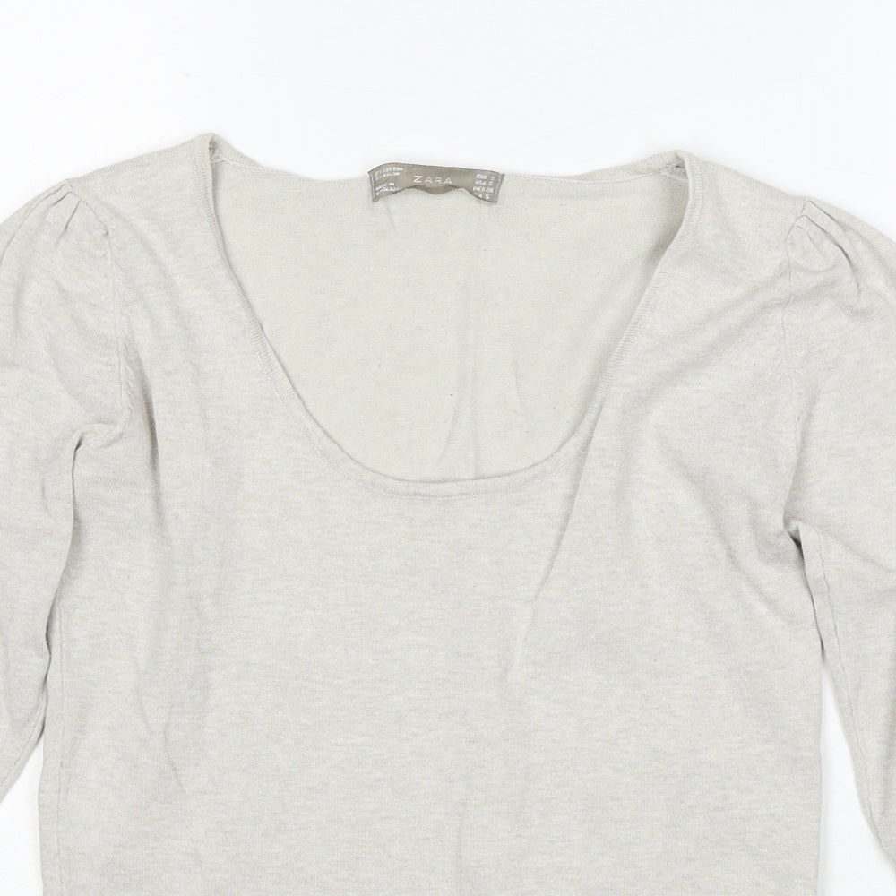 Womens UK Size S Zara Grey Basic T-Shirt