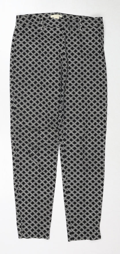 H&M Womens Black Geometric Cotton Trousers Size 6 Regular Zip