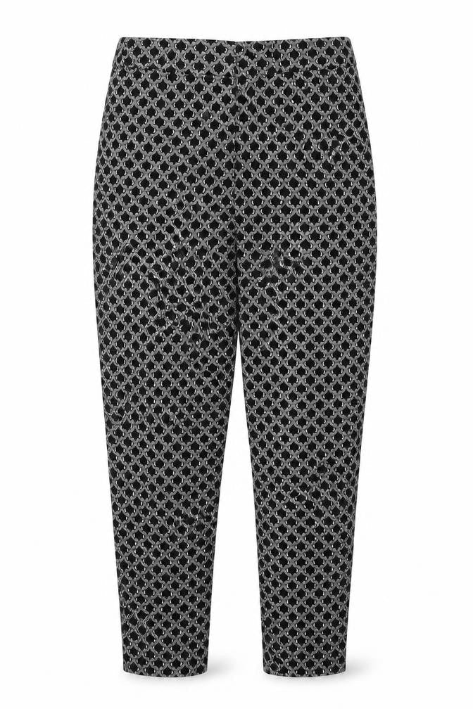H&M Womens Black Geometric Cotton Trousers Size 6 Regular Zip