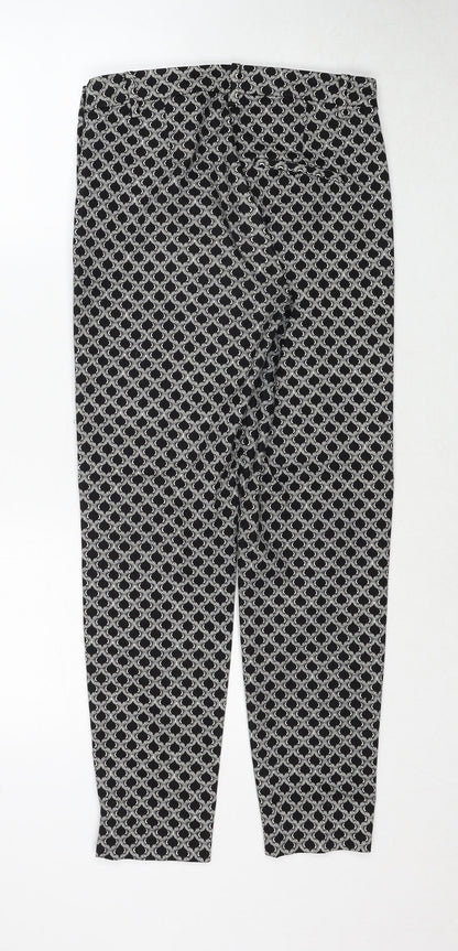 H&M Womens Black Geometric Cotton Trousers Size 6 Regular Zip