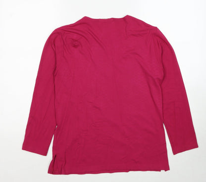 Tri&Pen Womens Pink Polyester Basic Blouse Size M Round Neck - Flower Detail
