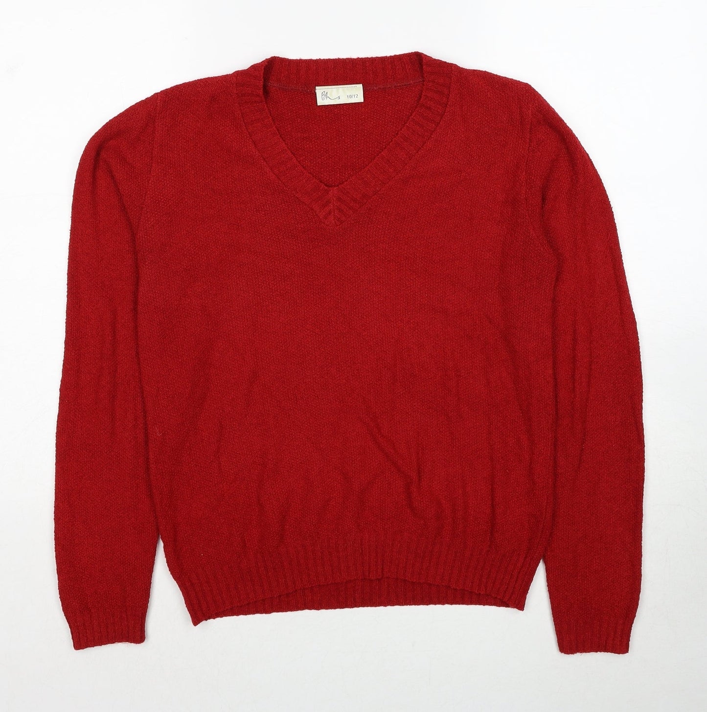 BHS Womens Red V-Neck Acrylic Pullover Jumper Size 10 - Size 10-12