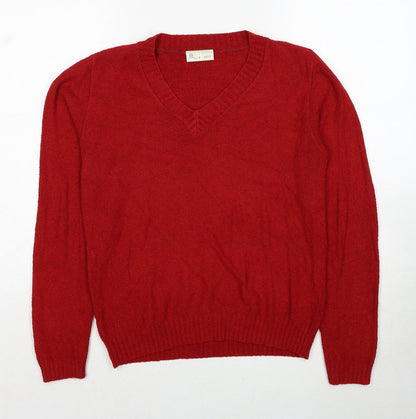 BHS Womens Red V-Neck Acrylic Pullover Jumper Size 10 - Size 10-12