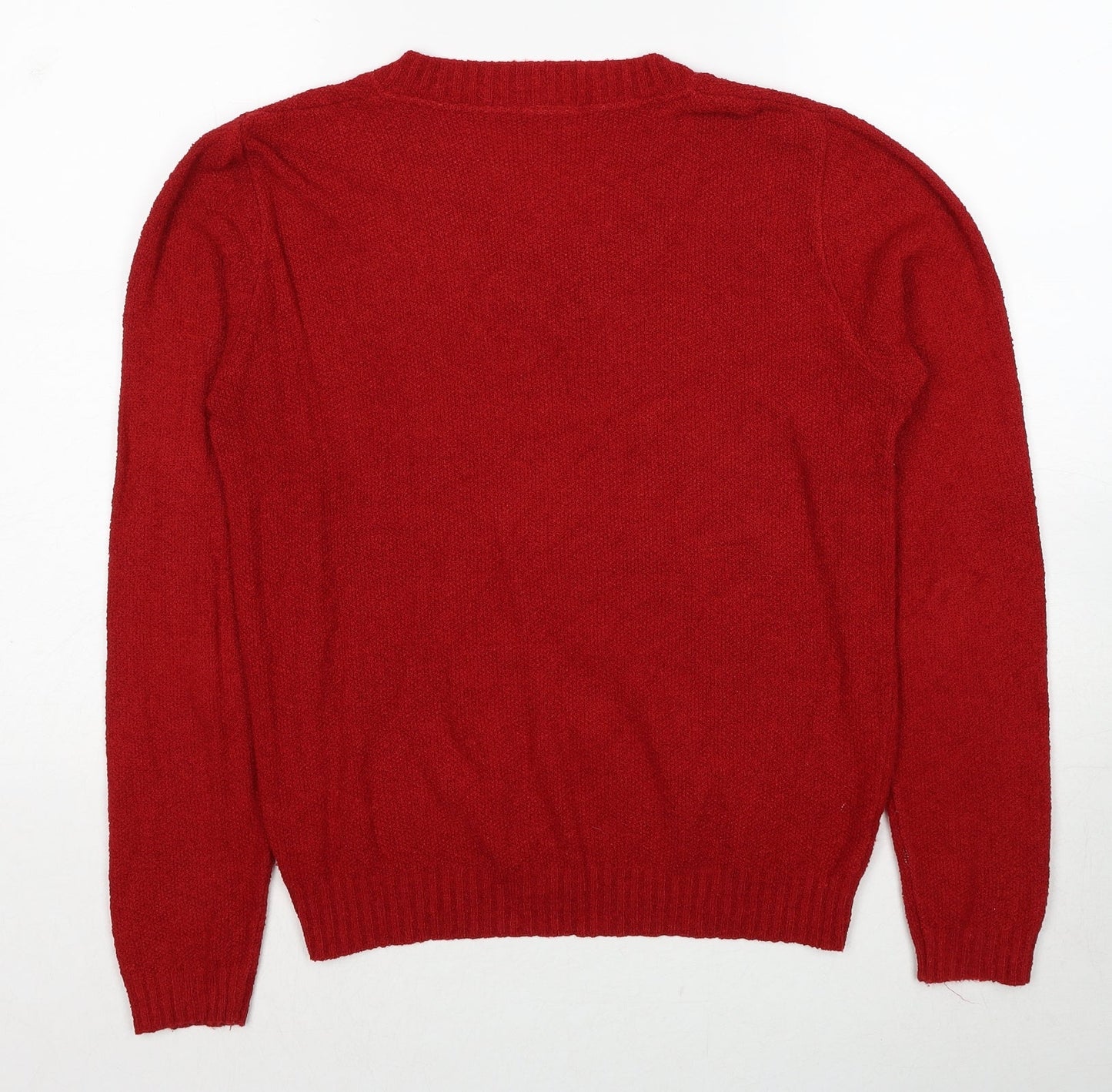 BHS Womens Red V-Neck Acrylic Pullover Jumper Size 10 - Size 10-12