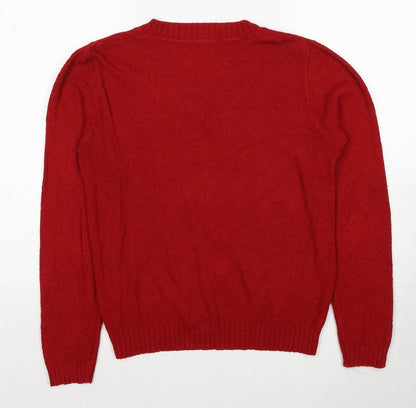 BHS Womens Red V-Neck Acrylic Pullover Jumper Size 10 - Size 10-12