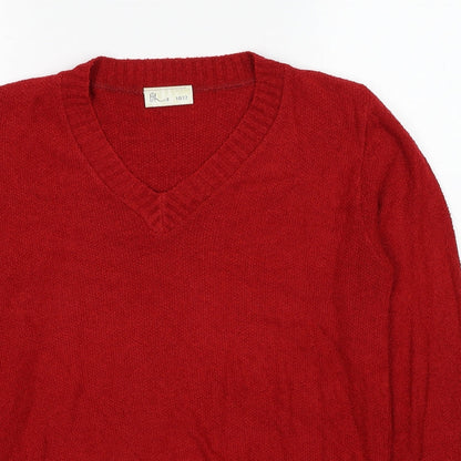 BHS Womens Red V-Neck Acrylic Pullover Jumper Size 10 - Size 10-12