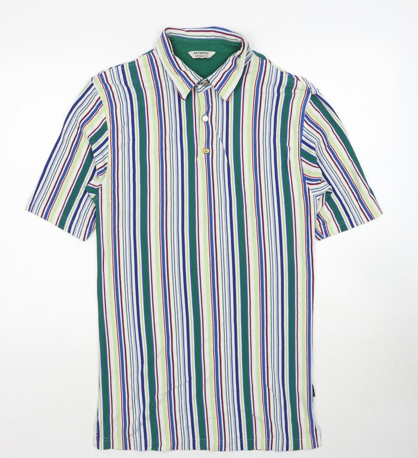 Jackpot Mens Multicoloured Striped Polyester Polo Size M Collared Pullover