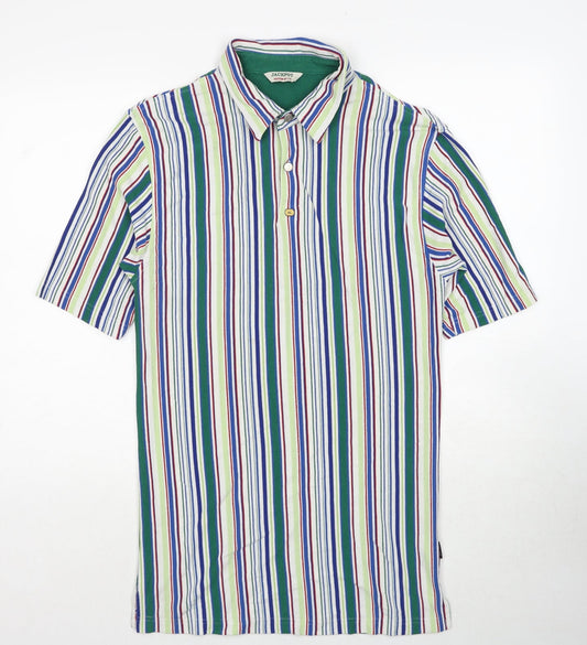 Jackpot Mens Multicoloured Striped Polyester Polo Size M Collared Pullover