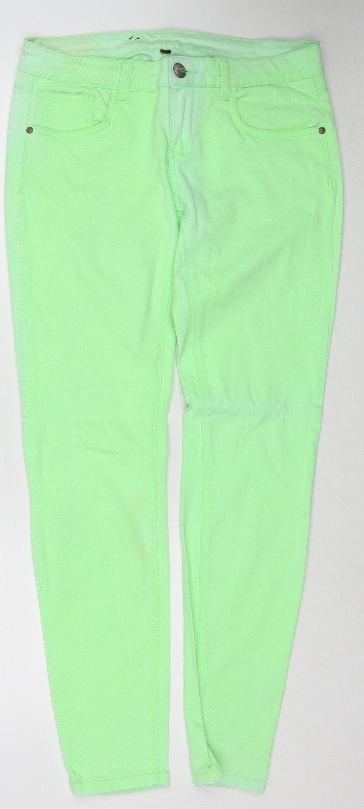 Fishbone Womens Green Cotton Skinny Jeans Size L Regular Zip