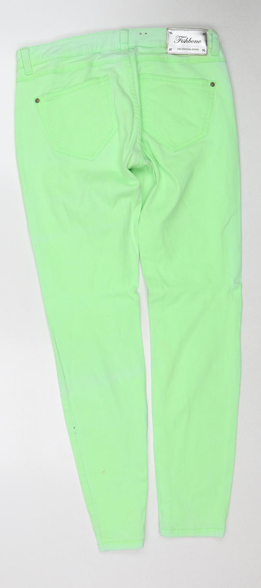 Fishbone Womens Green Cotton Skinny Jeans Size L Regular Zip