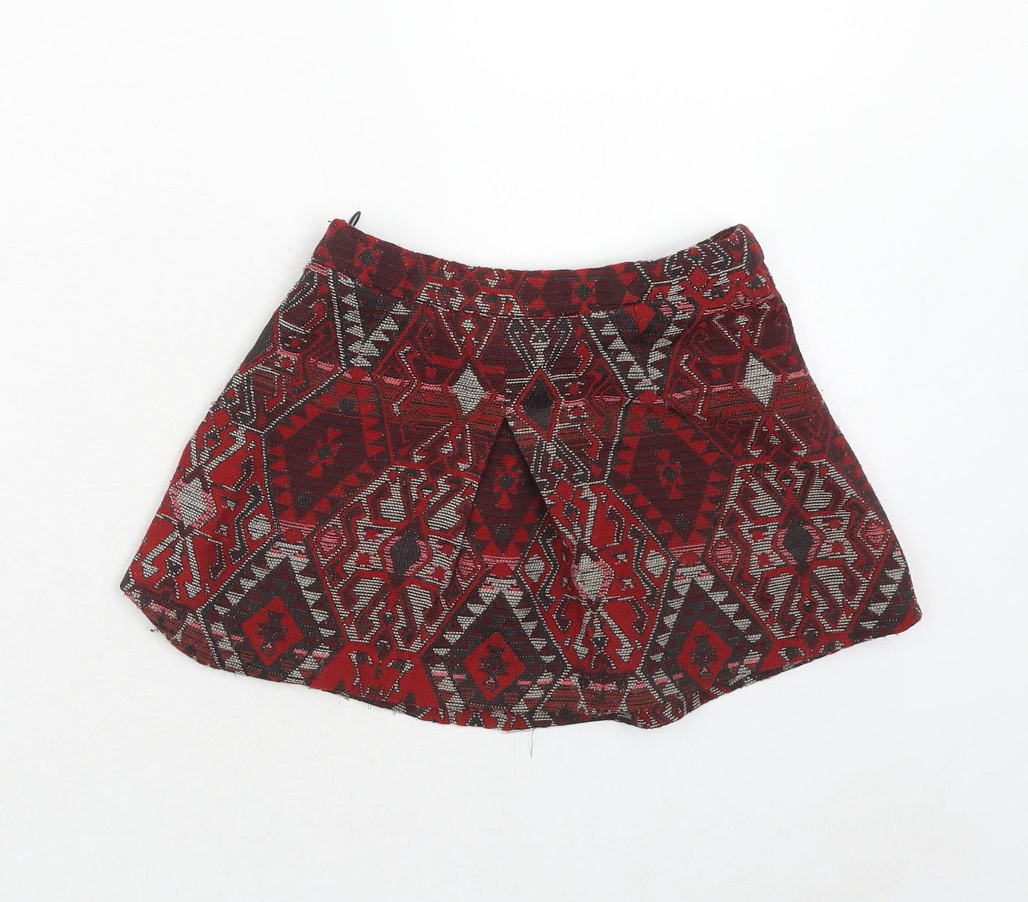 Zara Girls Red Geometric Polyester A-Line Skirt Size 5 Years Regular Zip