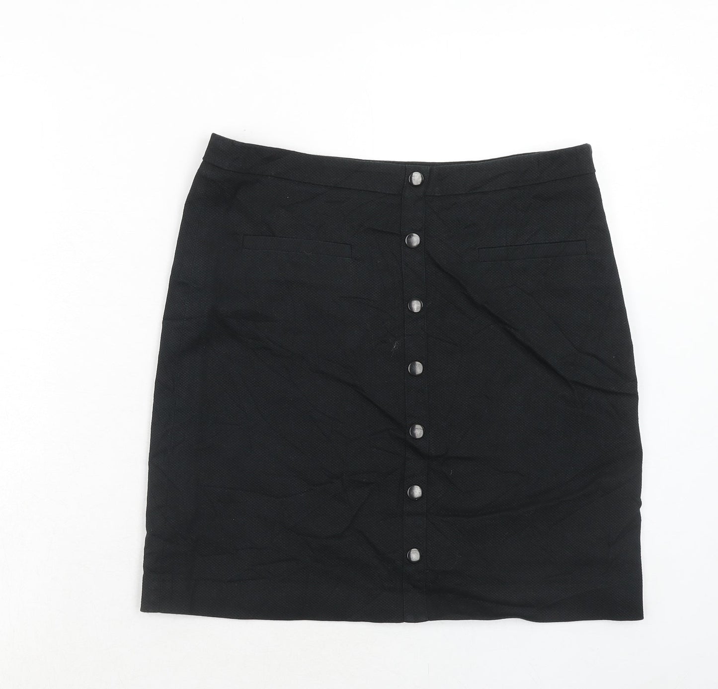 Esprit Womens Black Cotton A-Line Skirt Size 10 Button