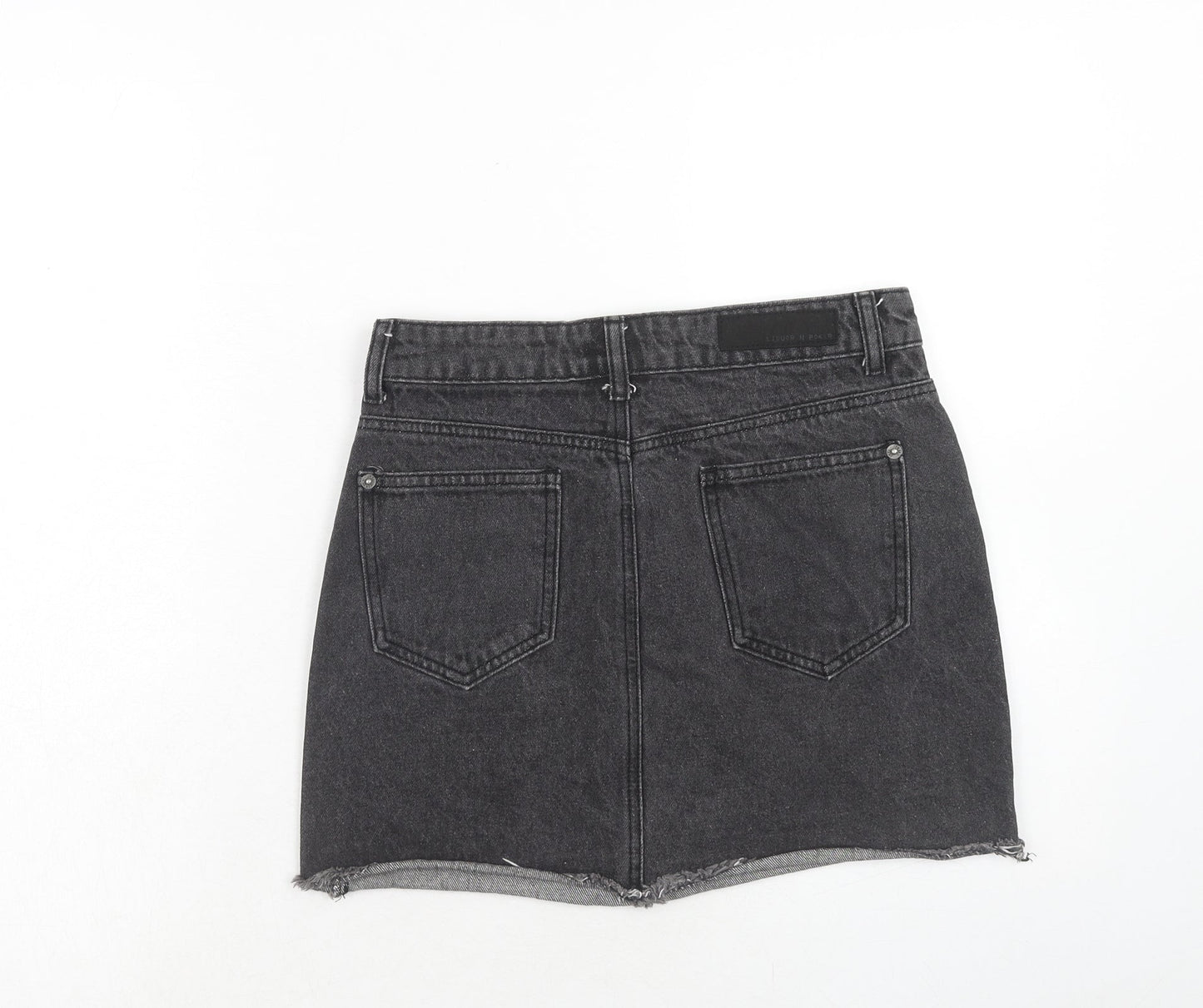 Liquor n Poker Womens Black Cotton Mini Skirt Size 8 Zip