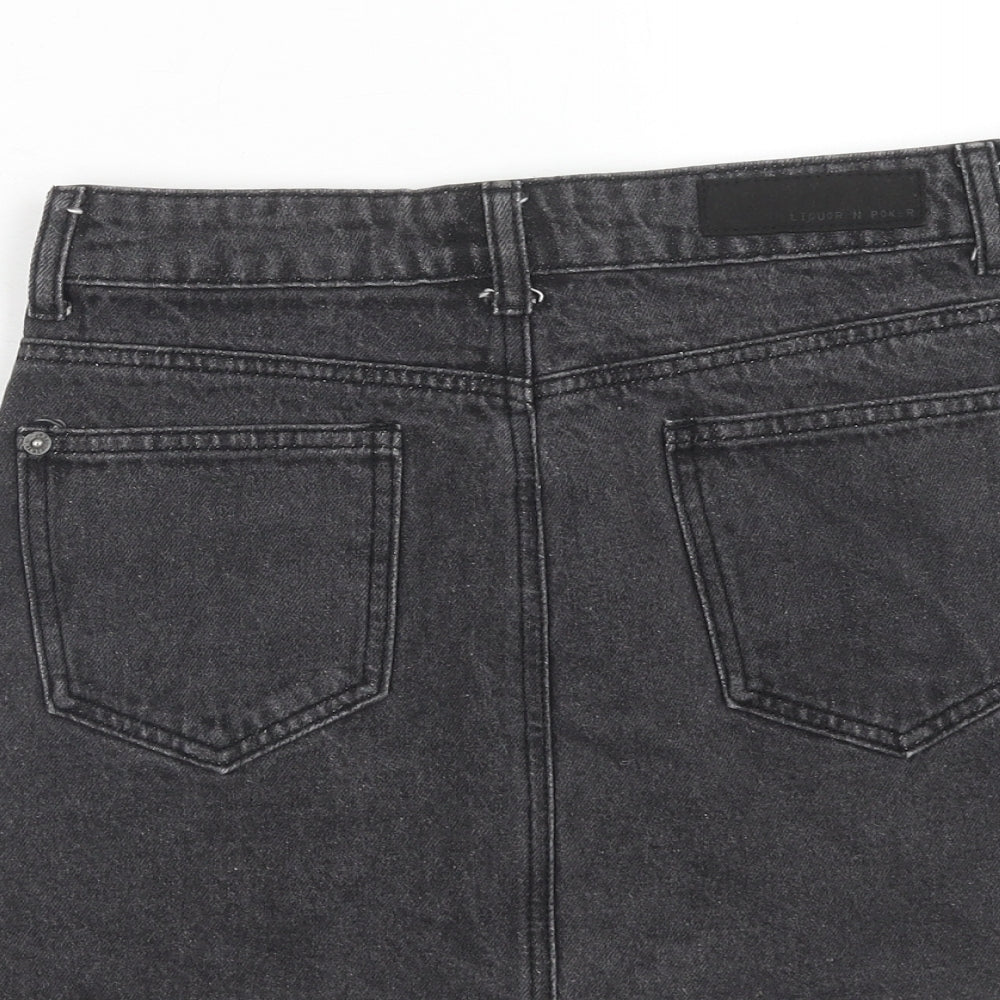 Liquor n Poker Womens Black Cotton Mini Skirt Size 8 Zip