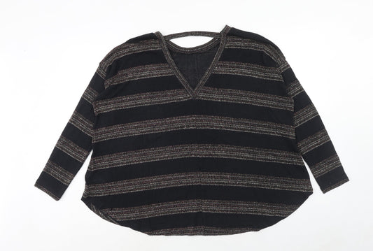 NEXT Womens Black Round Neck Striped Polyester Pullover Jumper Size 12
