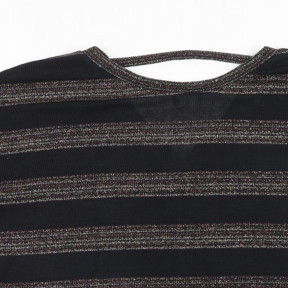 NEXT Womens Black Round Neck Striped Polyester Pullover Jumper Size 12