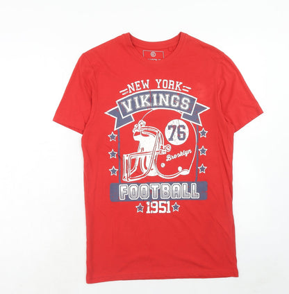 Exodus Mens Red Cotton T-Shirt Size S Round Neck - New York Vikings