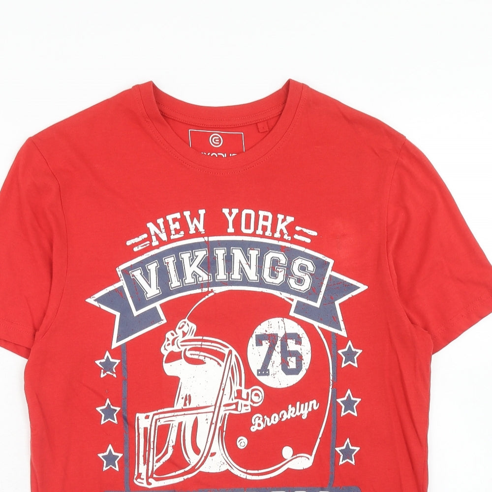 Exodus Mens Red Cotton T-Shirt Size S Round Neck - New York Vikings
