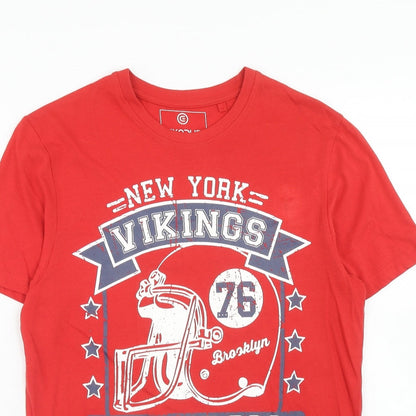Exodus Mens Red Cotton T-Shirt Size S Round Neck - New York Vikings
