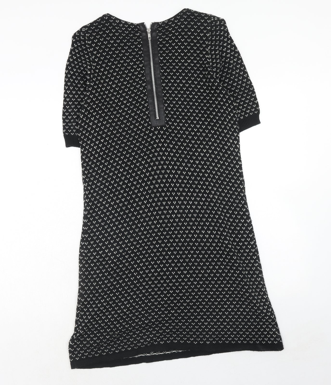 Cooperative Womens Black Geometric Cotton Jumper Dress Size L Round Neck Zip