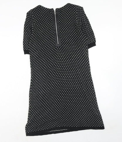Cooperative Womens Black Geometric Cotton Jumper Dress Size L Round Neck Zip