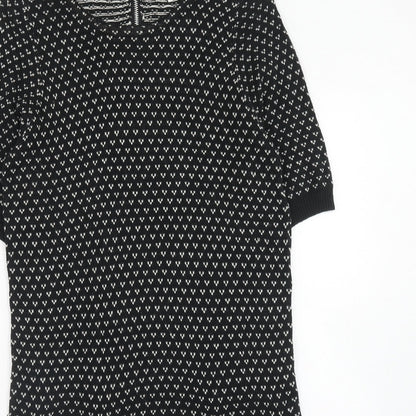 Cooperative Womens Black Geometric Cotton Jumper Dress Size L Round Neck Zip