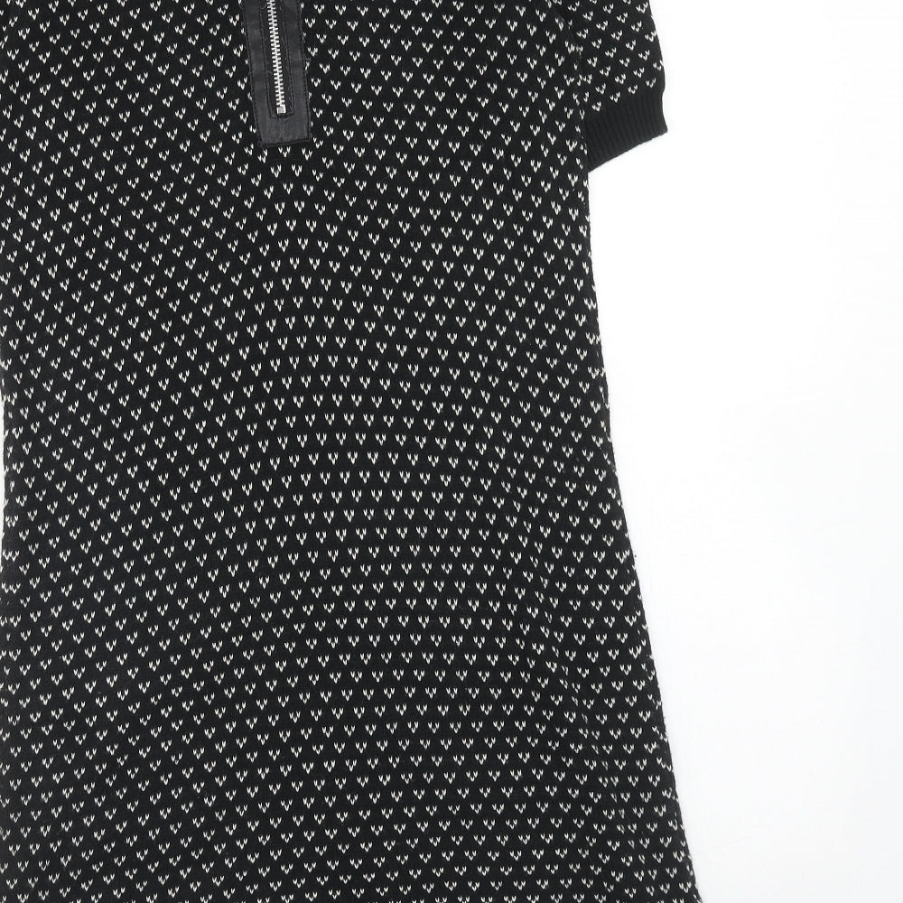 Cooperative Womens Black Geometric Cotton Jumper Dress Size L Round Neck Zip