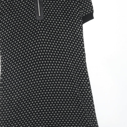 Cooperative Womens Black Geometric Cotton Jumper Dress Size L Round Neck Zip
