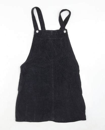 Topshop Womens Blue Cotton Pinafore/Dungaree Dress Size 6 Square Neck Button