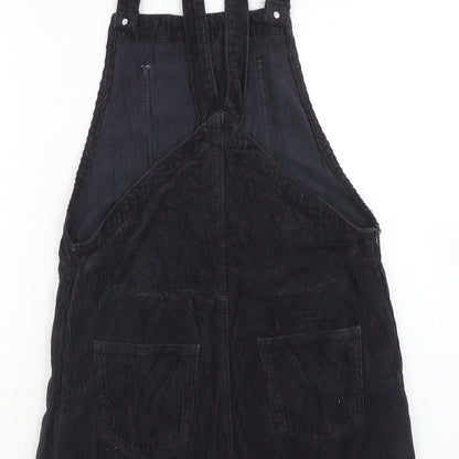 Topshop Womens Blue Cotton Pinafore/Dungaree Dress Size 6 Square Neck Button