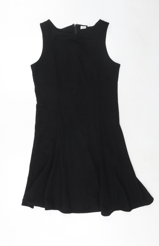 Gap Womens Black Herringbone Viscose Trapeze & Swing Size 8 Round Neck Zip