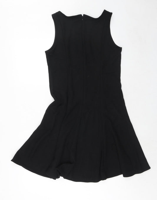 Gap Womens Black Herringbone Viscose Trapeze & Swing Size 8 Round Neck Zip