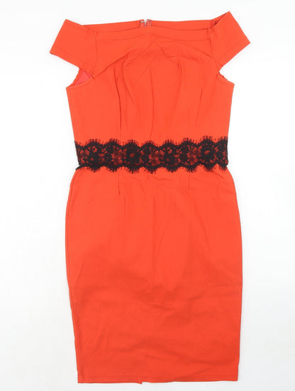 Paper Doll Productions Womens Orange Viscose A-Line Size 12 Boat Neck Zip