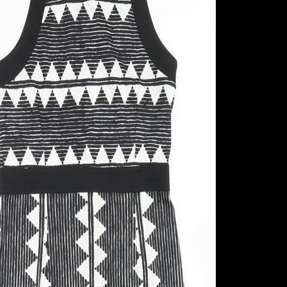 H&M Womens Black Geometric Polyester Bodycon Size M Round Neck Zip
