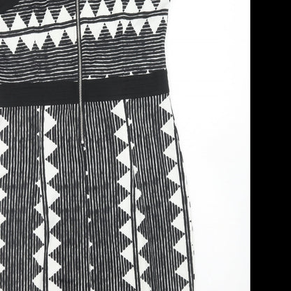 H&M Womens Black Geometric Polyester Bodycon Size M Round Neck Zip