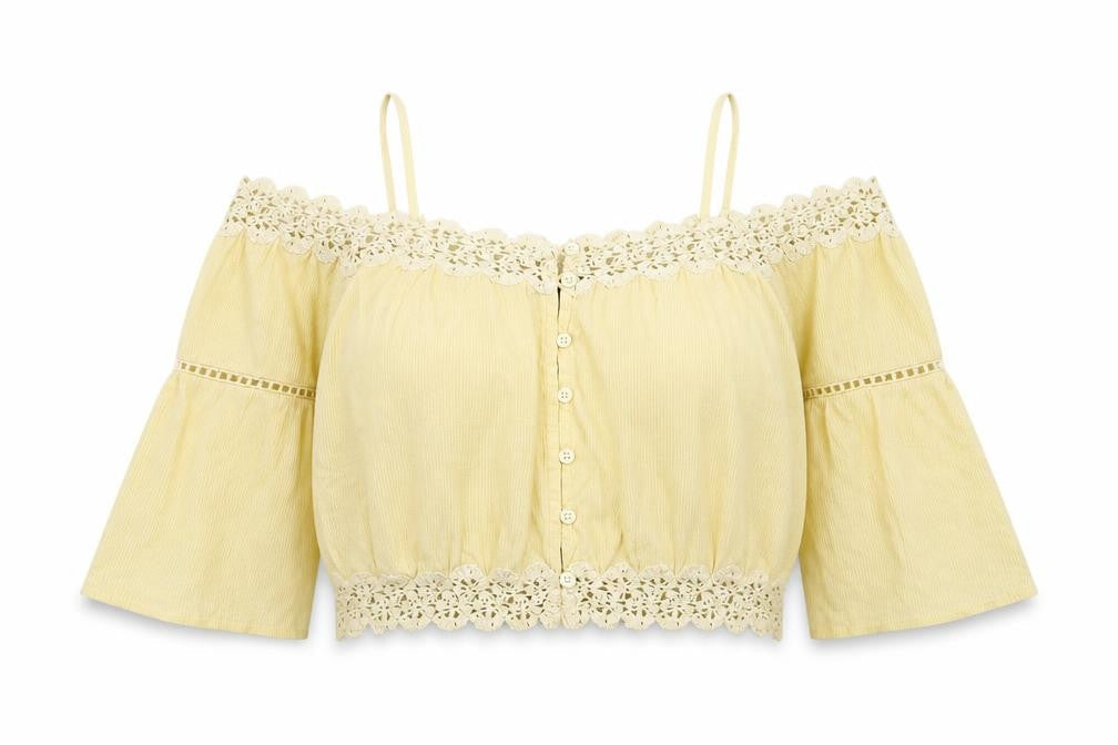 Womens UK Size 10 Topshop Yellow Cropped Blouse