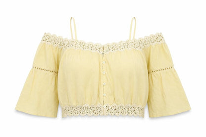 Womens UK Size 10 Topshop Yellow Cropped Blouse