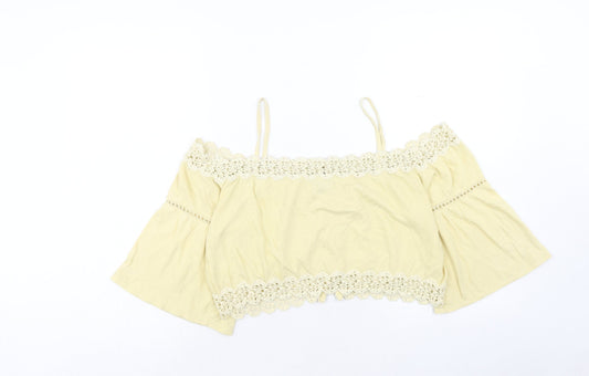 Womens UK Size 10 Topshop Yellow Cropped Blouse