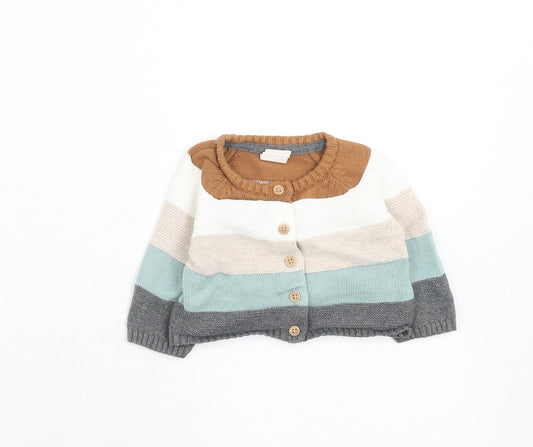 H&M Boys Multicoloured Striped Cotton Cardigan Jumper Size 0-3 Months Button - 0-1 month