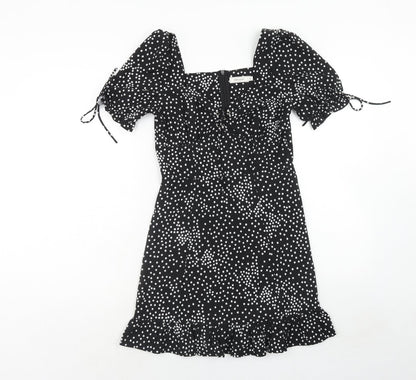 VERA & LUCY Womens Black Geometric Polyester A-Line Size S Square Neck Zip