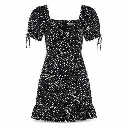 VERA & LUCY Womens Black Geometric Polyester A-Line Size S Square Neck Zip