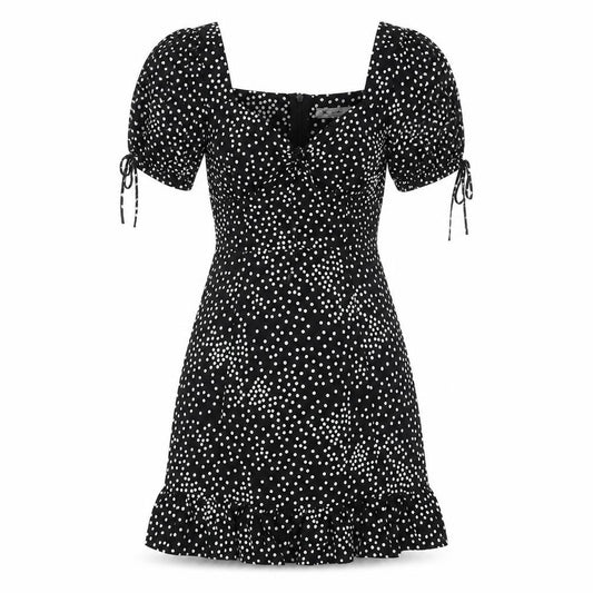 VERA & LUCY Womens Black Geometric Polyester A-Line Size S Square Neck Zip